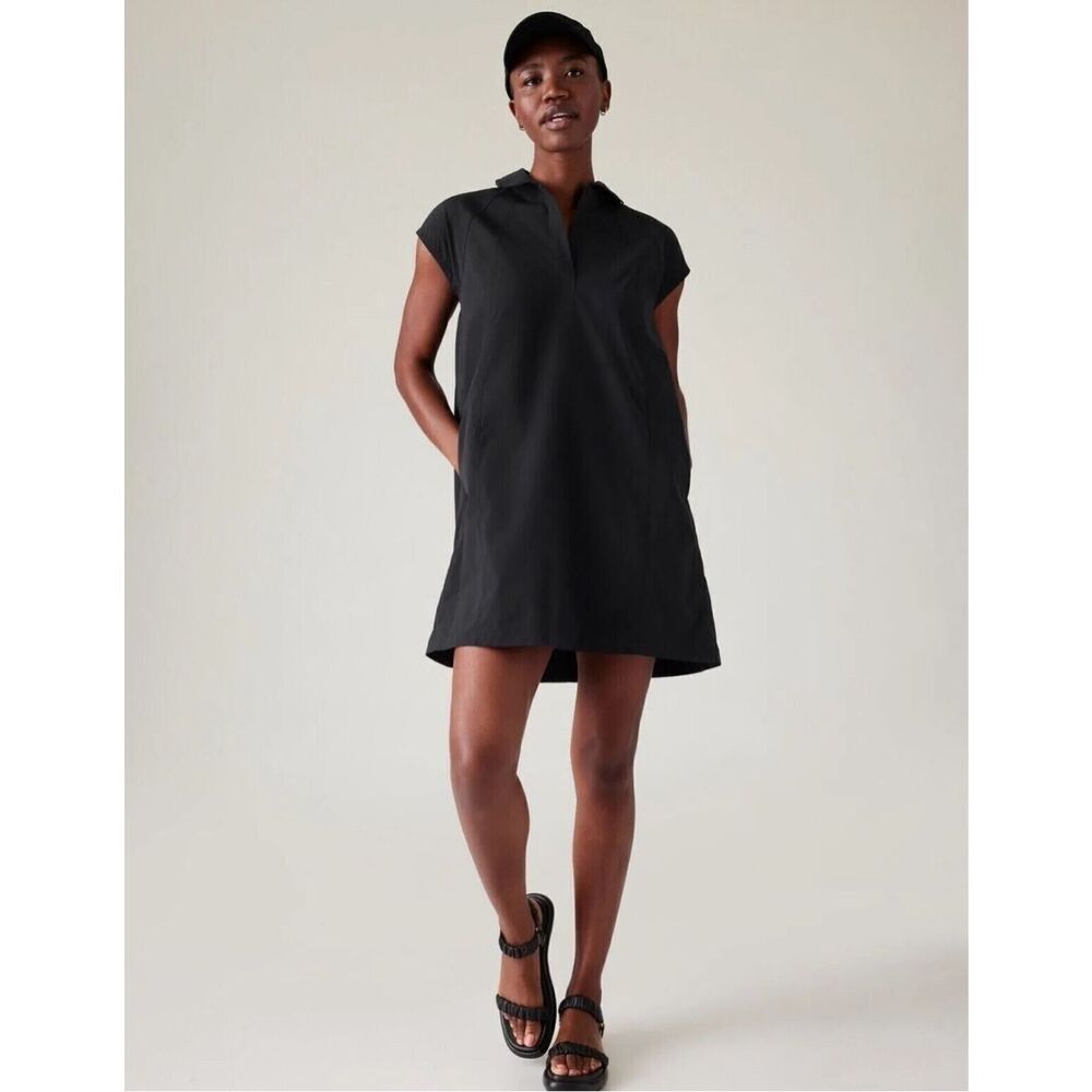 Athleta Black Polo Collar A-Line Dress